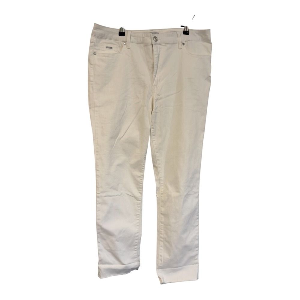 Nine West Gramercy Crop Jeans White Slim Fit Fray Cuff Twill Pants Womens 12 NEW